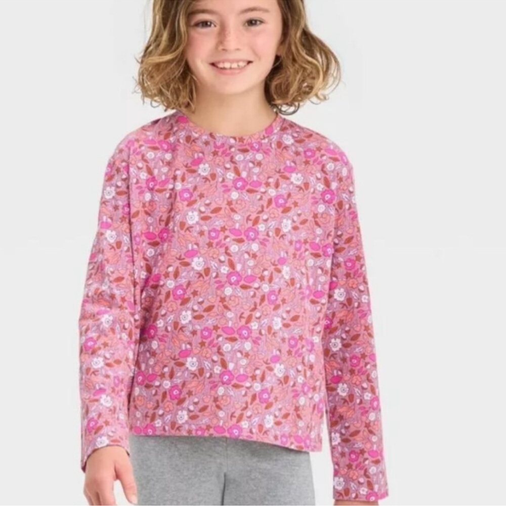 Cat & Jack Girls' Long Sleeve Relaxed T-Shirt Plum Purple XL 14
